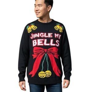 Men’s Brooklyn Express Medium Black Jingle My Bells Ugly Christmas Sweater